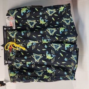 NWT Party Sharks Neon Sharks yellow blue Swimtrunks Men's sz XL